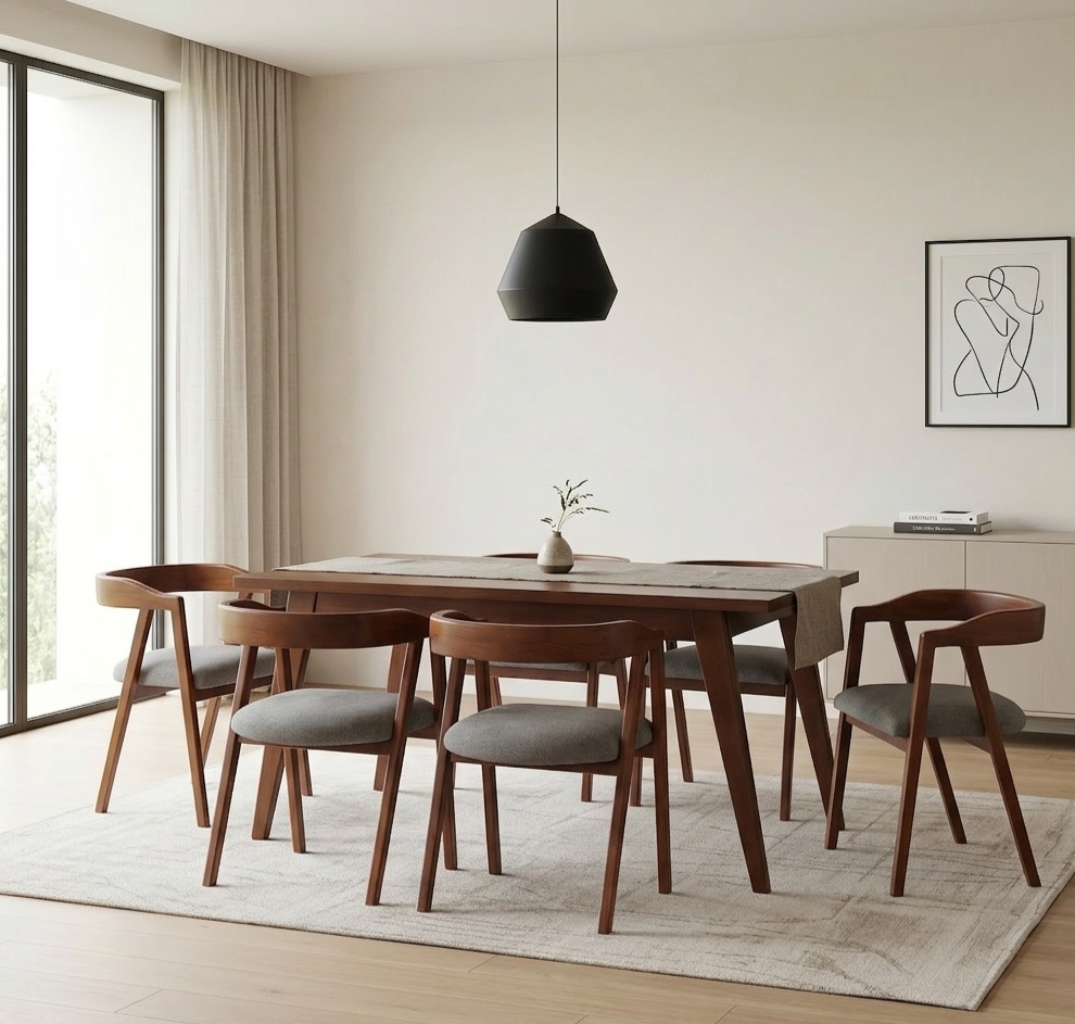 Comedor Ignacia Rectangular Estilo Sónico  6 sillas color miel